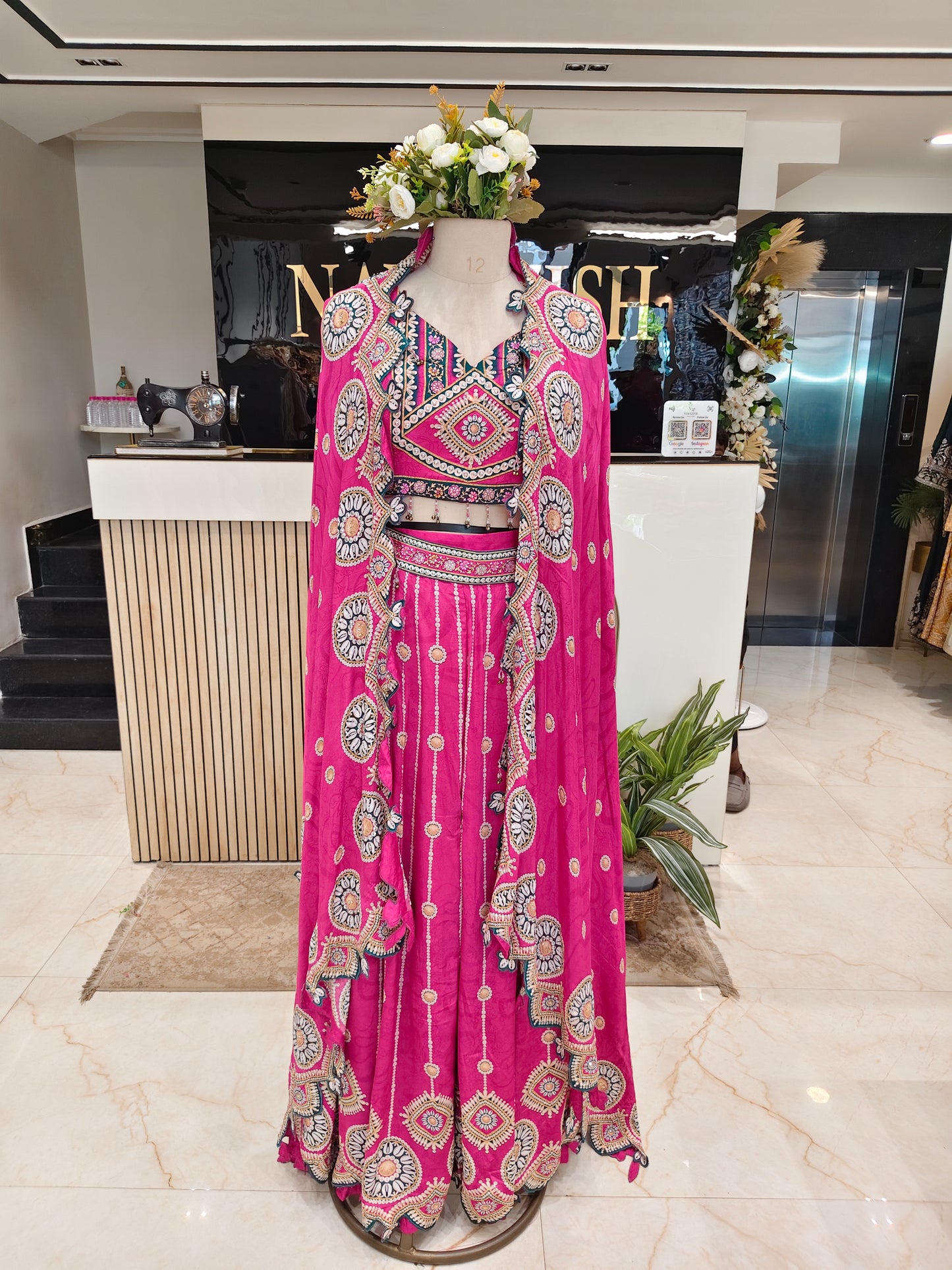 Pink Mirror Work Palazzo Set