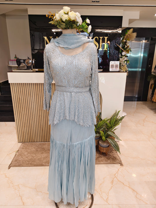 Sky Blue Chinon Garara Set