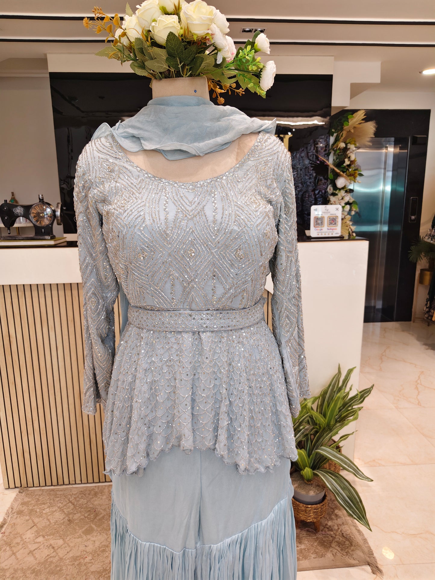 Sky Blue Chinon Garara Set