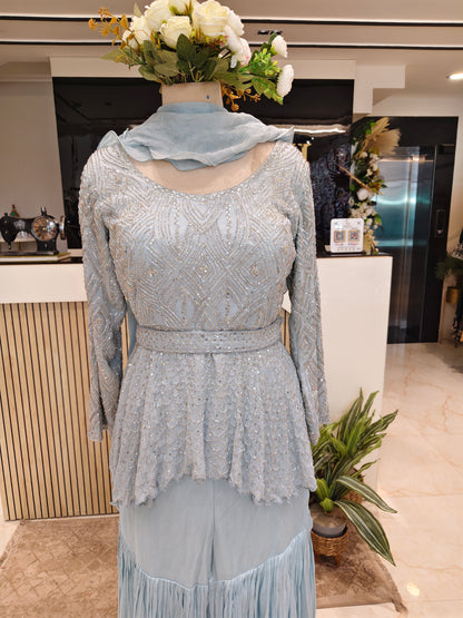 Sky Blue Chinon Garara Set