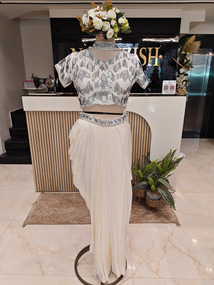 Cream Drape Skirt Indo Western Set