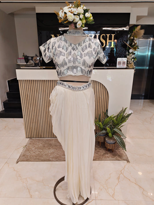 Cream Drape Skirt Indo Western Set