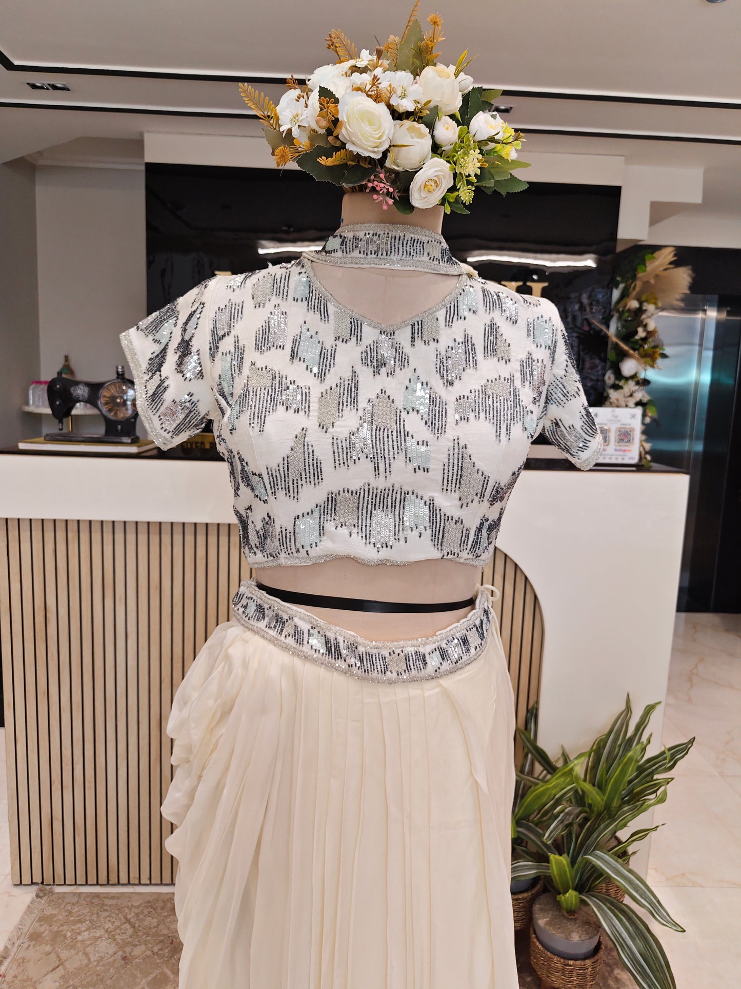 Cream Drape Skirt Indo Western Set