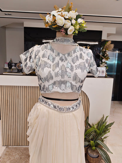 Cream Drape Skirt Indo Western Set