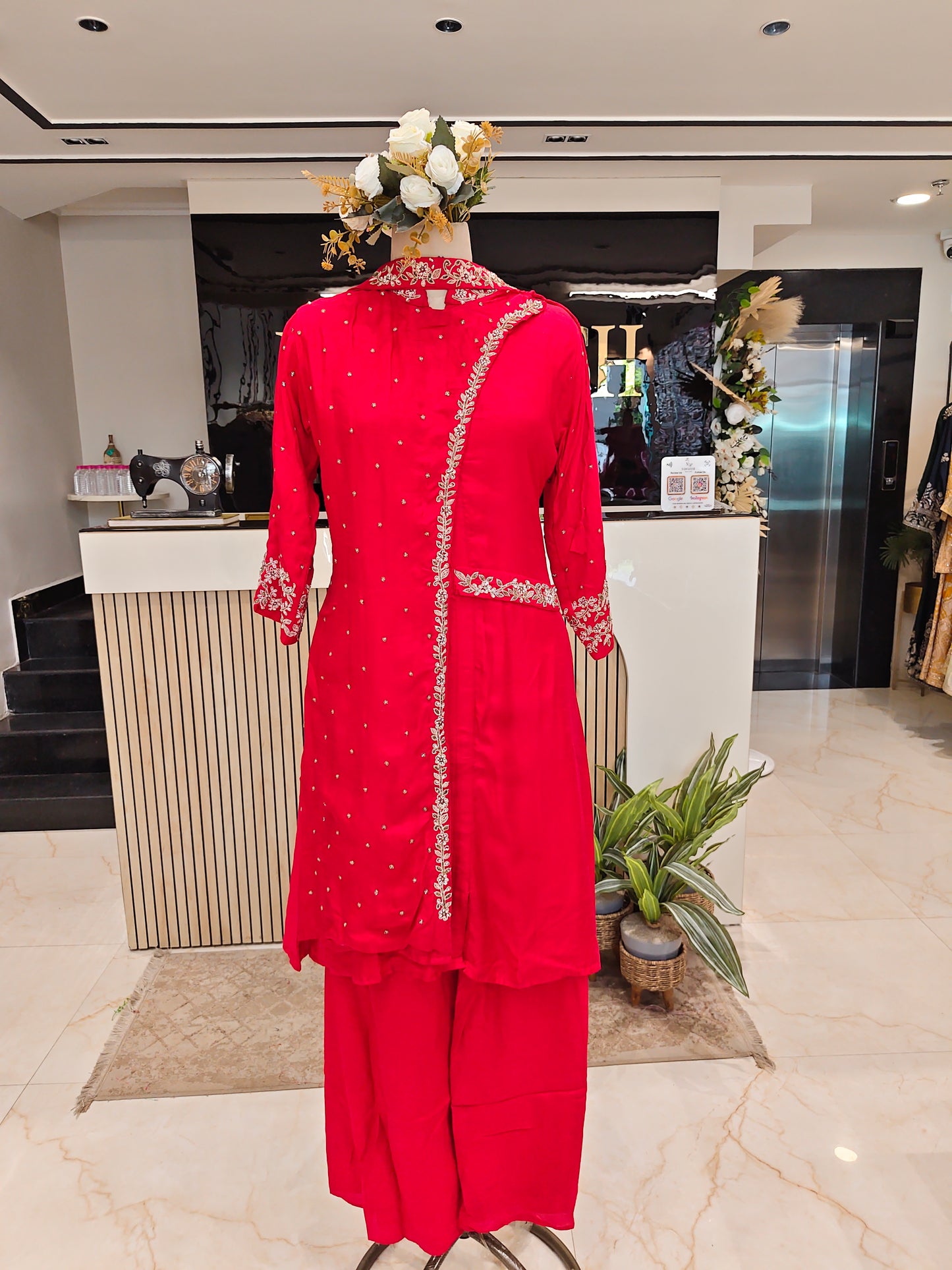 Red Angrakha Palazzo Set