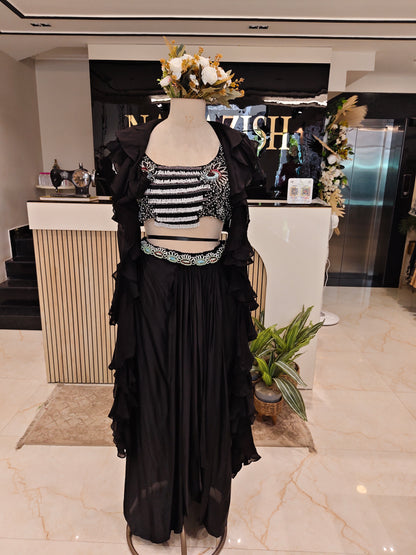 Black Drape Skirt Fusion Set