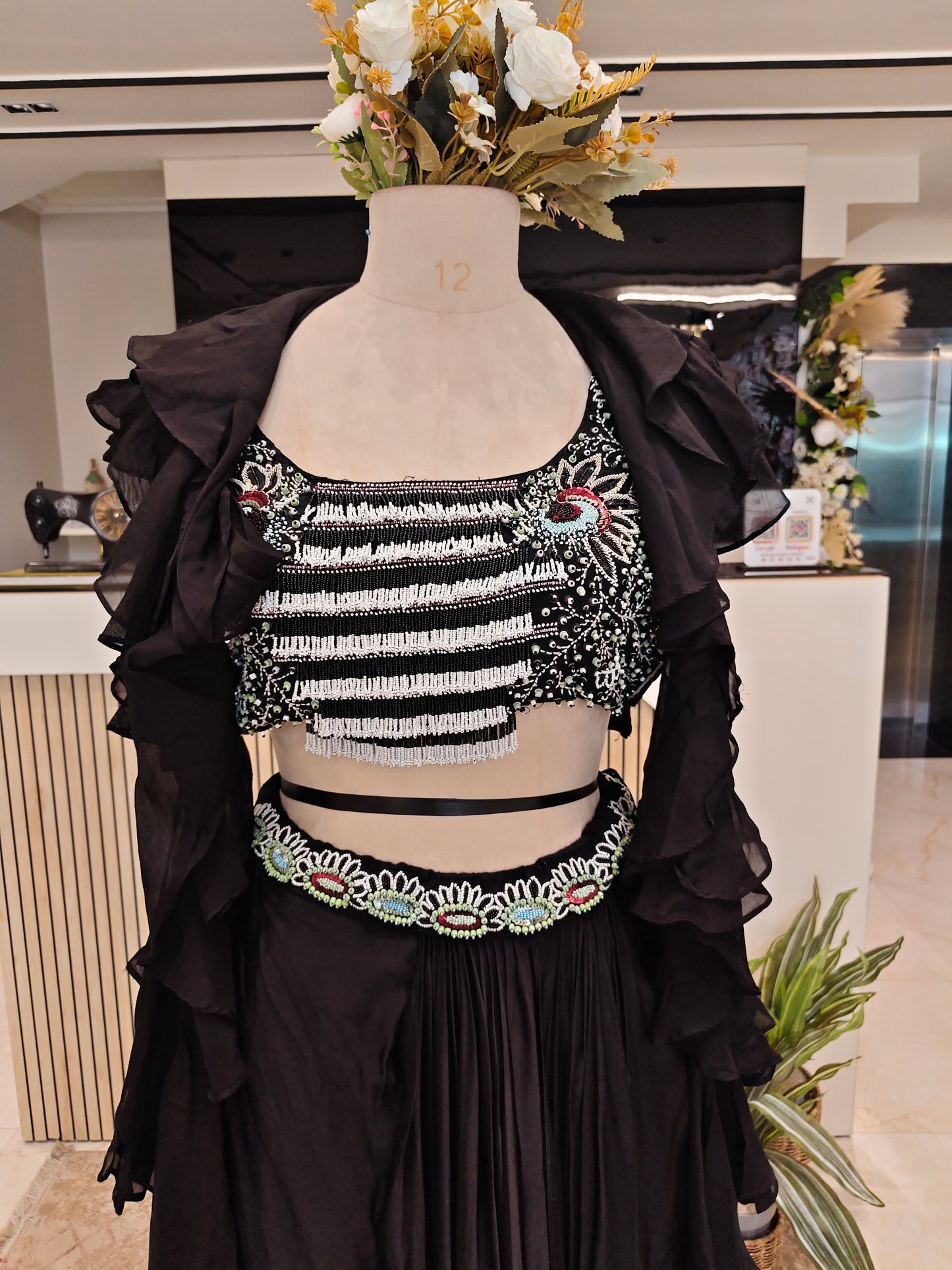 Black Drape Skirt Fusion Set