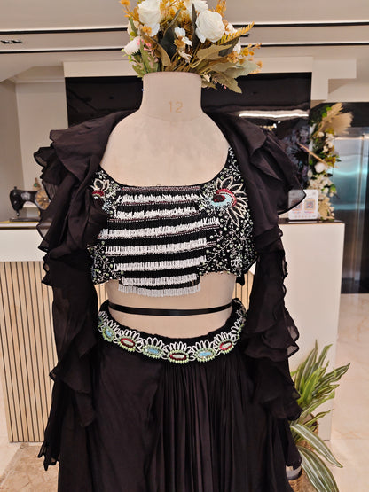Black Drape Skirt Fusion Set