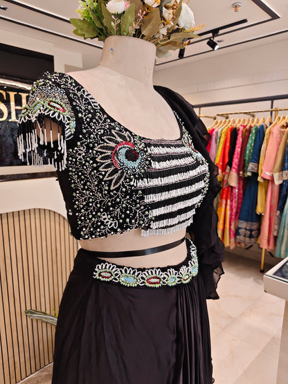 Black Drape Skirt Fusion Set