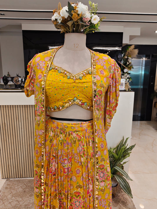 Yellow Cape Style Sharara Set