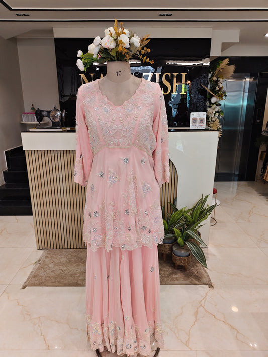 Baby Pink Peplum Sharara Set