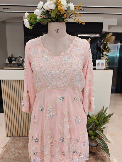 Baby Pink Peplum Sharara Set