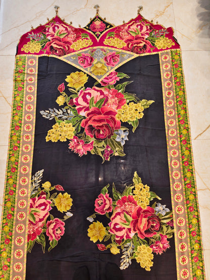 Black Floral Silk Saree