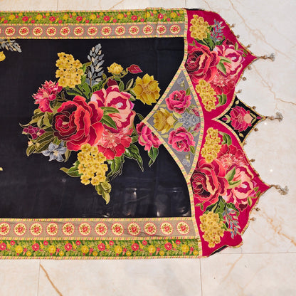 Black Floral Silk Saree