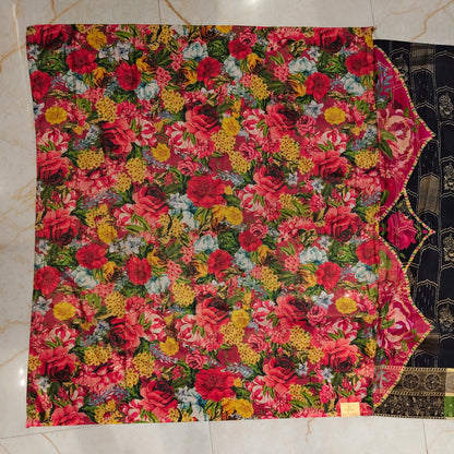 Black Floral Silk Saree