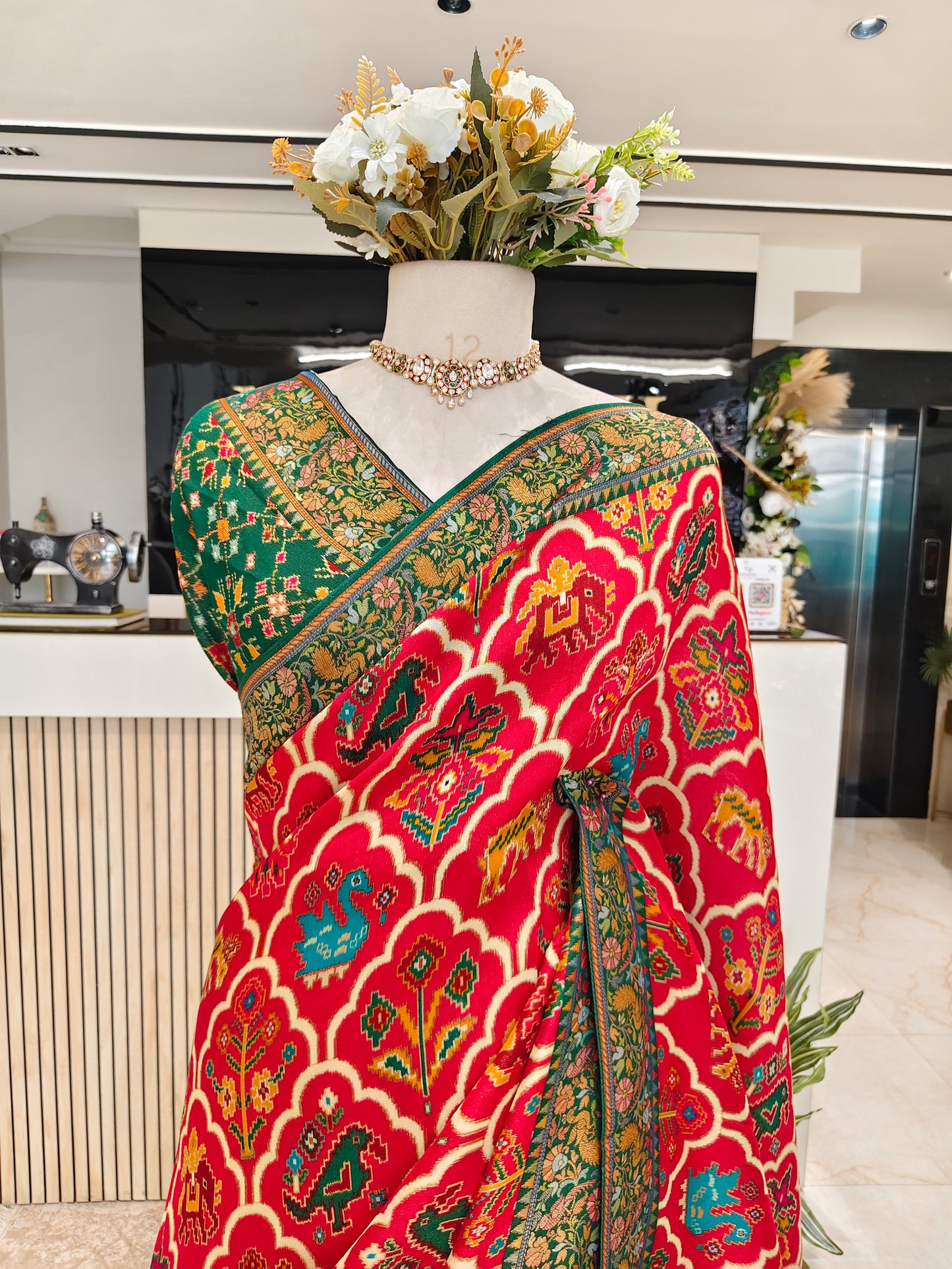 Red & Green Tissue Saree