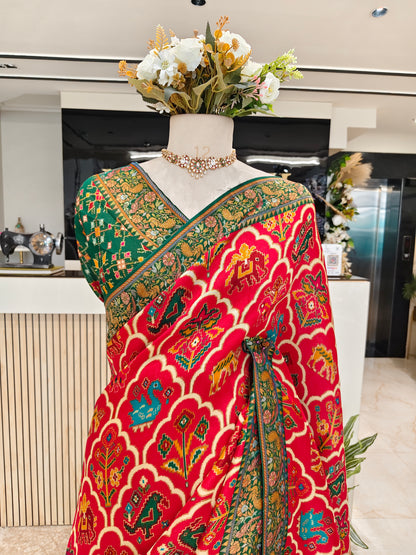 Red & Green Tissue Saree