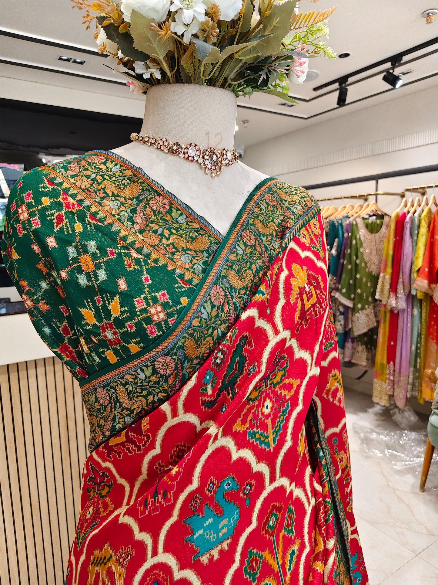 Red & Green Tissue Saree