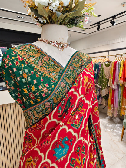 Red & Green Tissue Saree