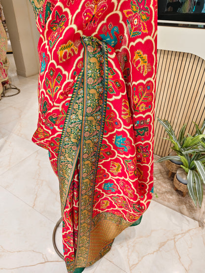 Red & Green Tissue Saree