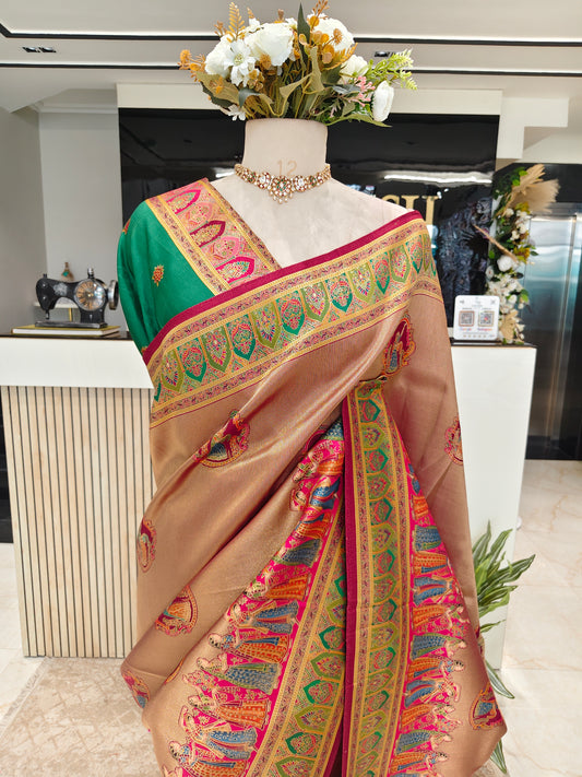 Rani Pink Darbari Print Saree