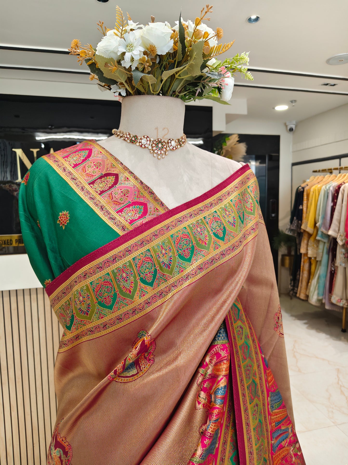 Rani Pink Darbari Print Saree