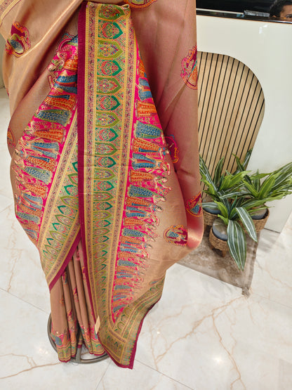 Rani Pink Darbari Print Saree