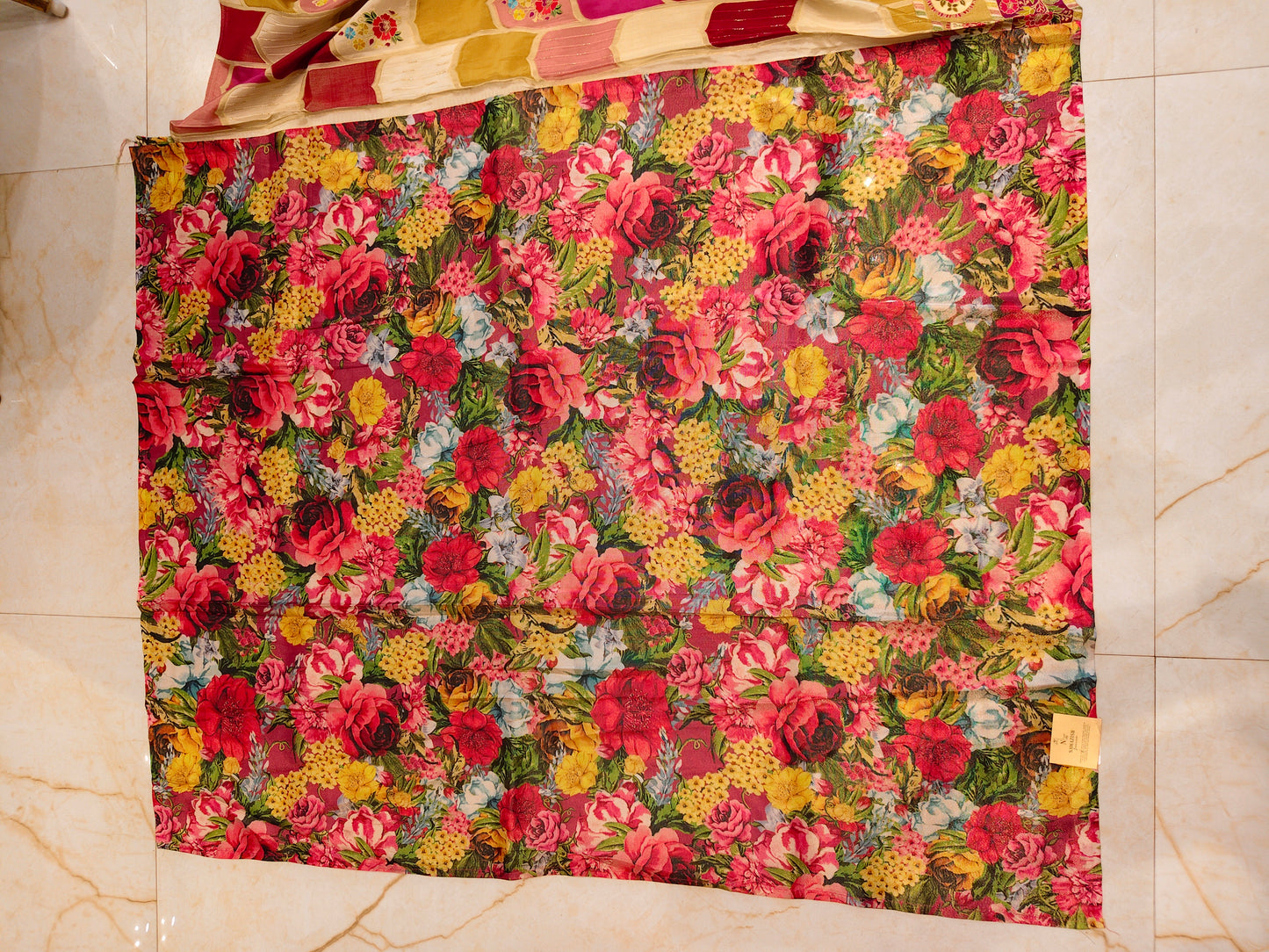 Cream & Red Floral Silk Saree