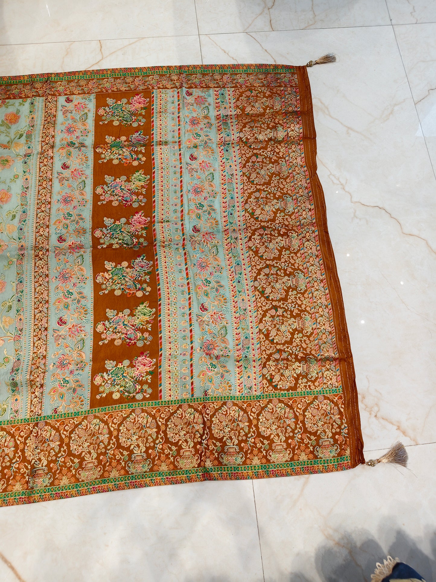 Rust & Sea Green Modal Crepe Saree