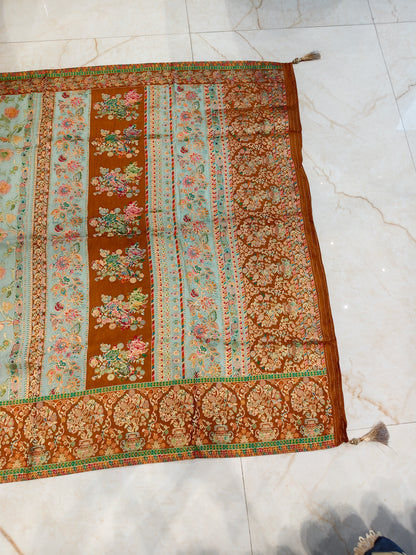Rust & Sea Green Modal Crepe Saree