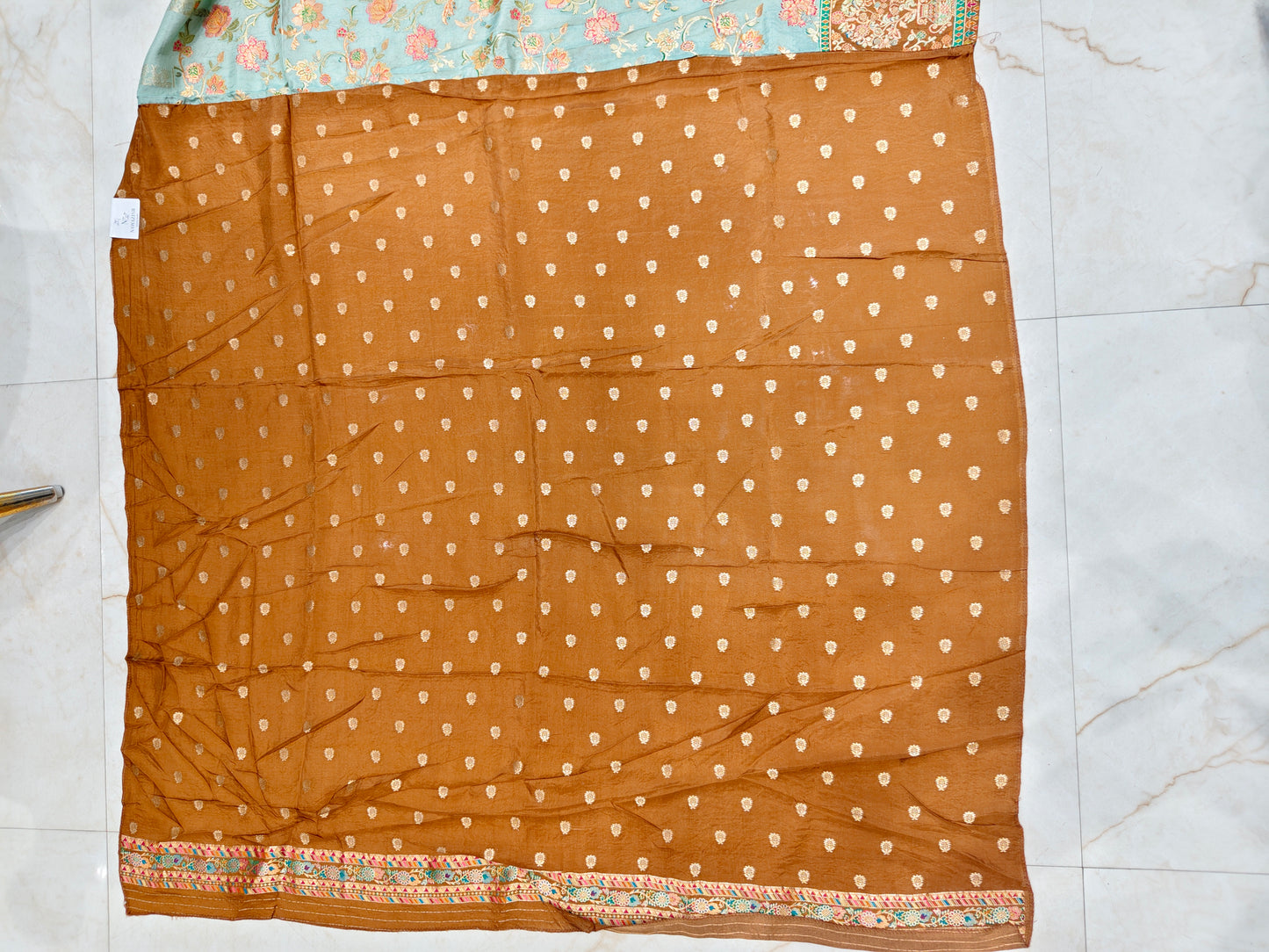 Rust & Sea Green Modal Crepe Saree