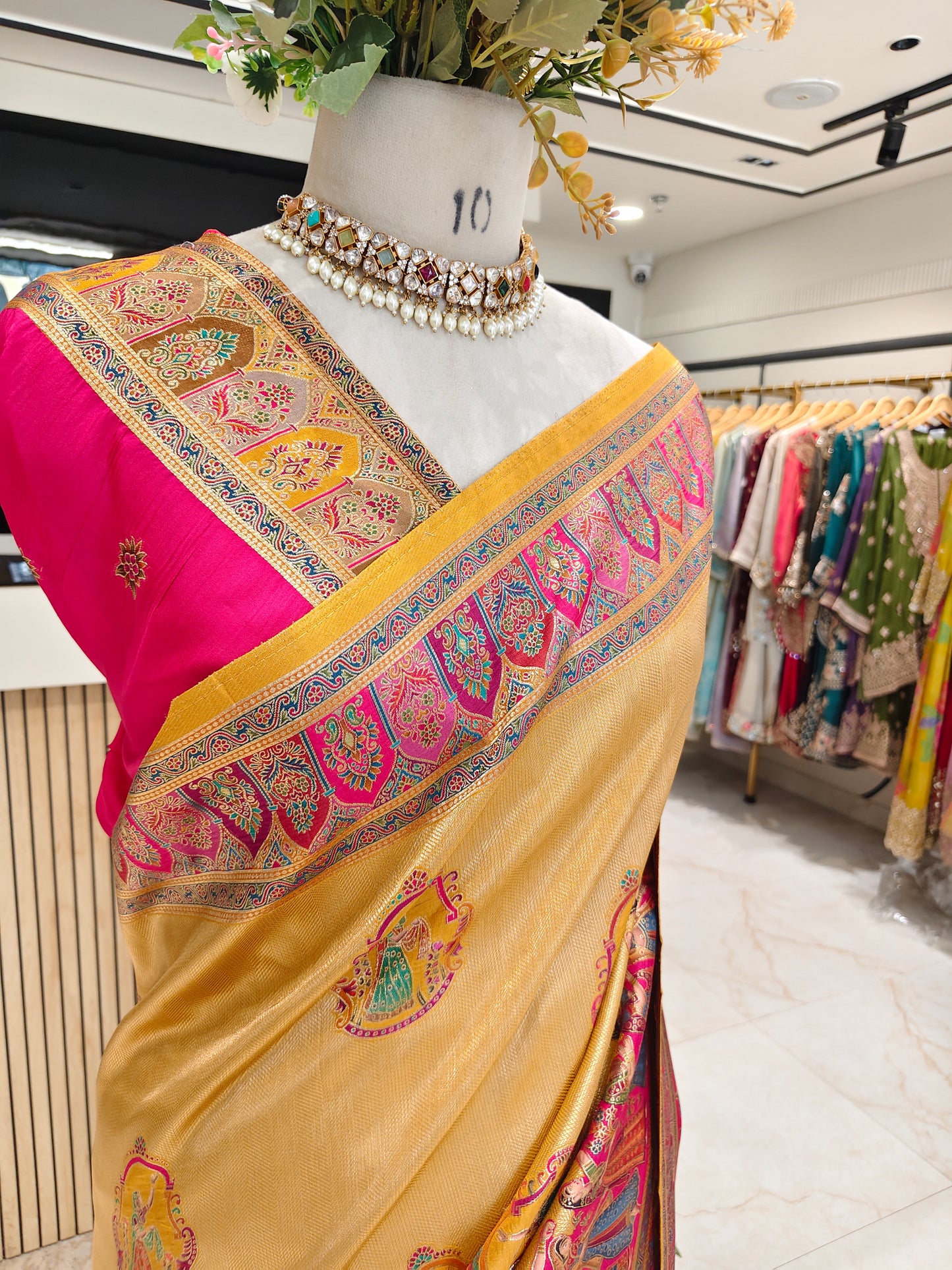 Mustard & Rani Pink Tissue Saree