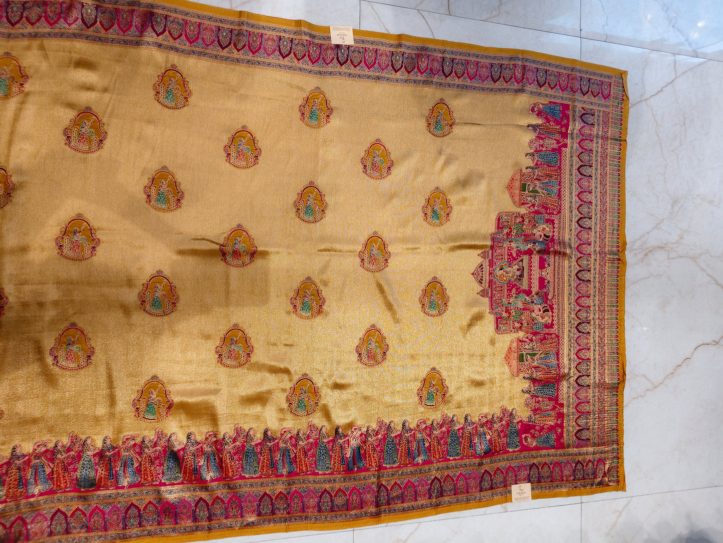 Mustard & Rani Pink Tissue Saree