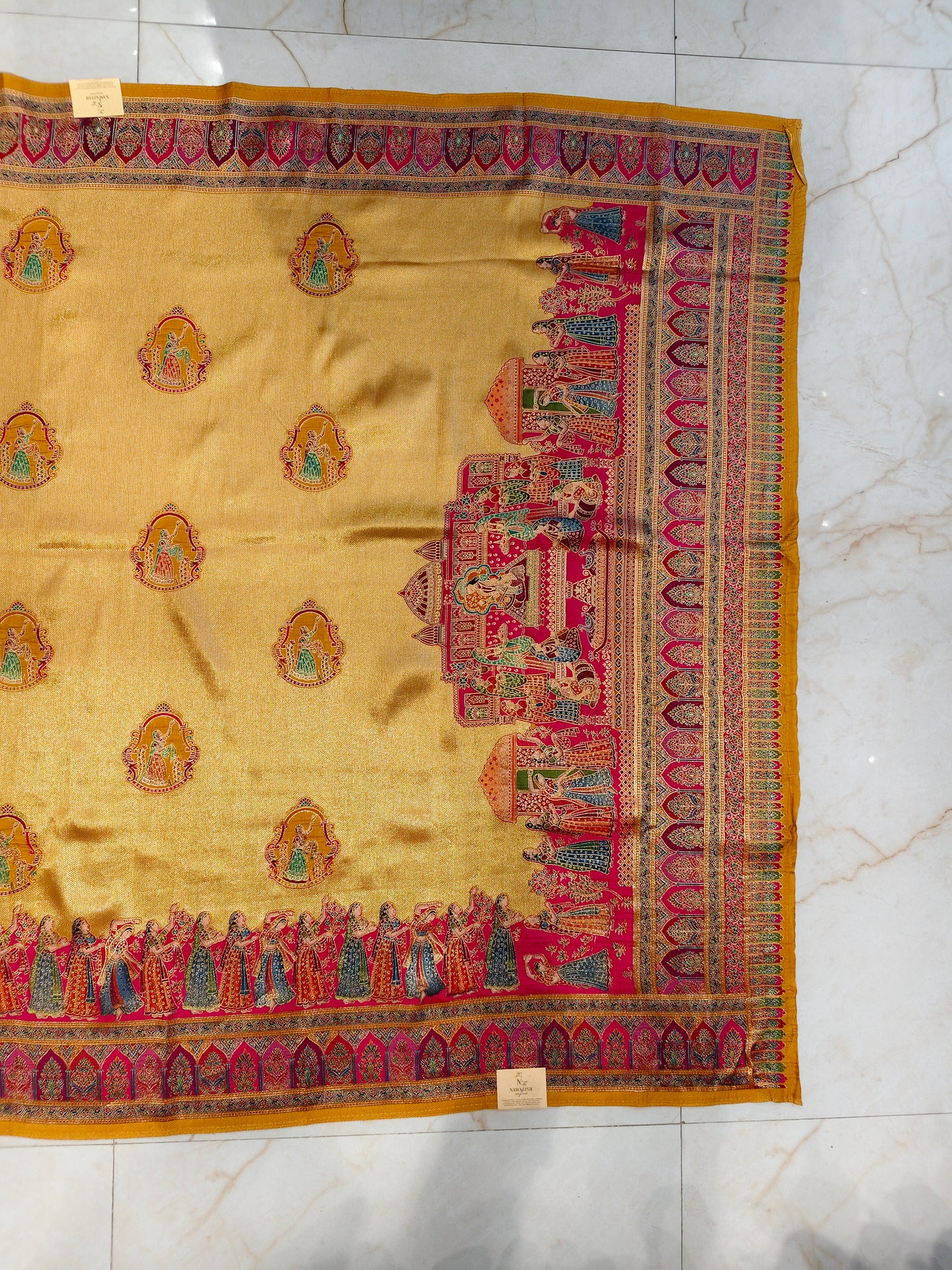 Mustard & Rani Pink Tissue Saree