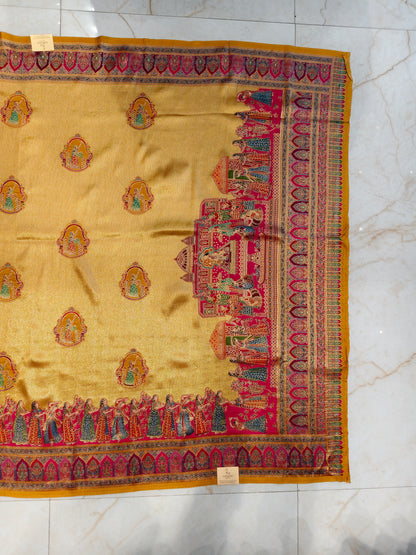 Mustard & Rani Pink Tissue Saree