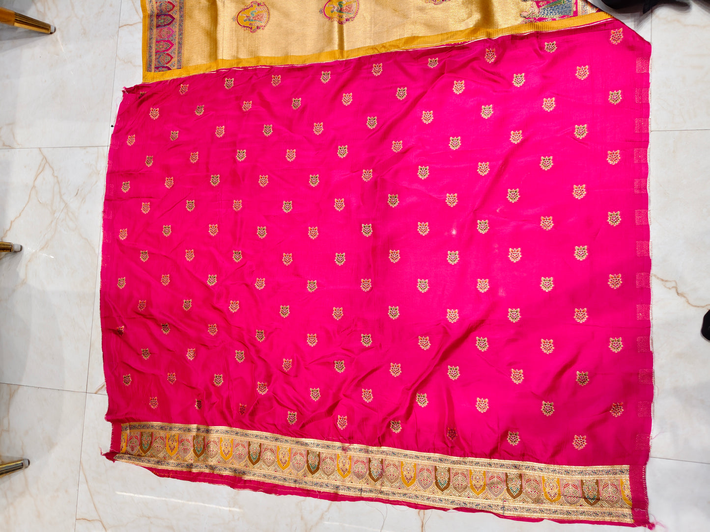 Mustard & Rani Pink Tissue Saree