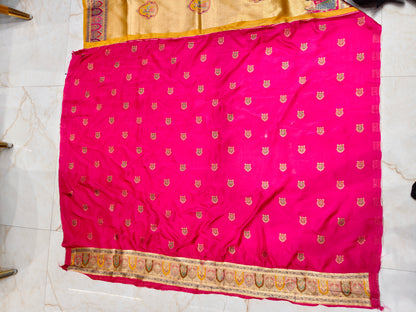 Mustard & Rani Pink Tissue Saree