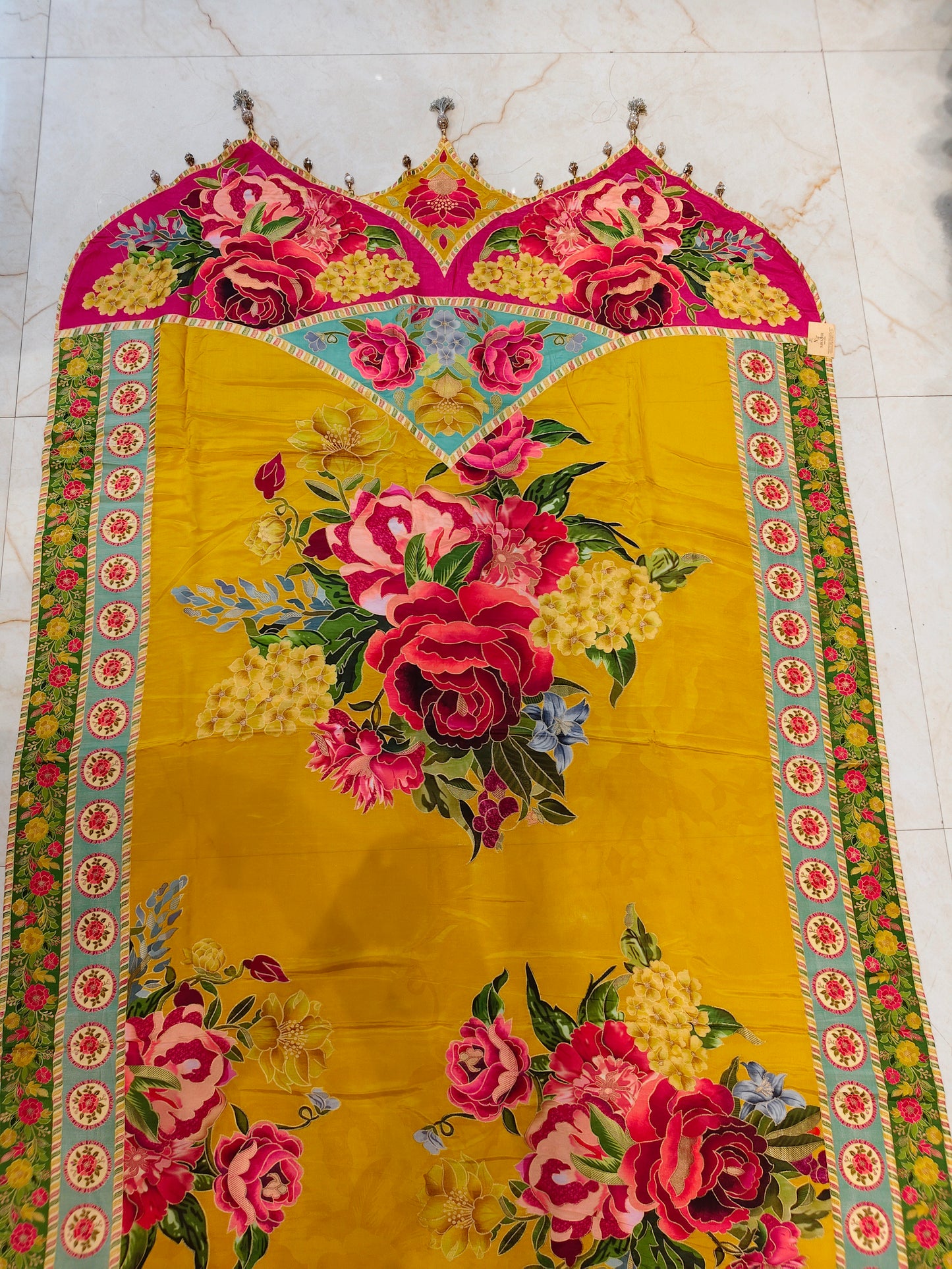 Mustard Floral Silk Saree