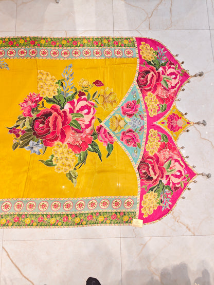 Mustard Floral Silk Saree