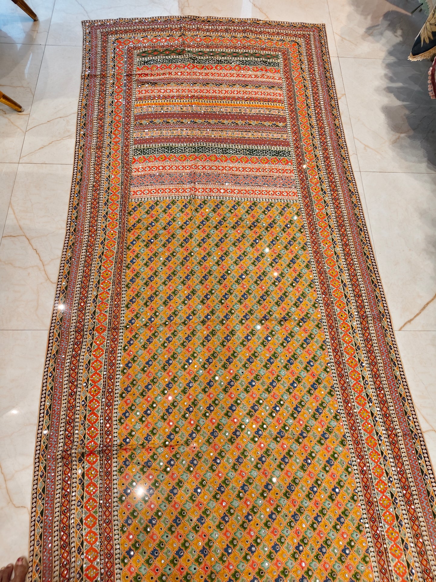 Yellow Mirror Work Chiffon Saree