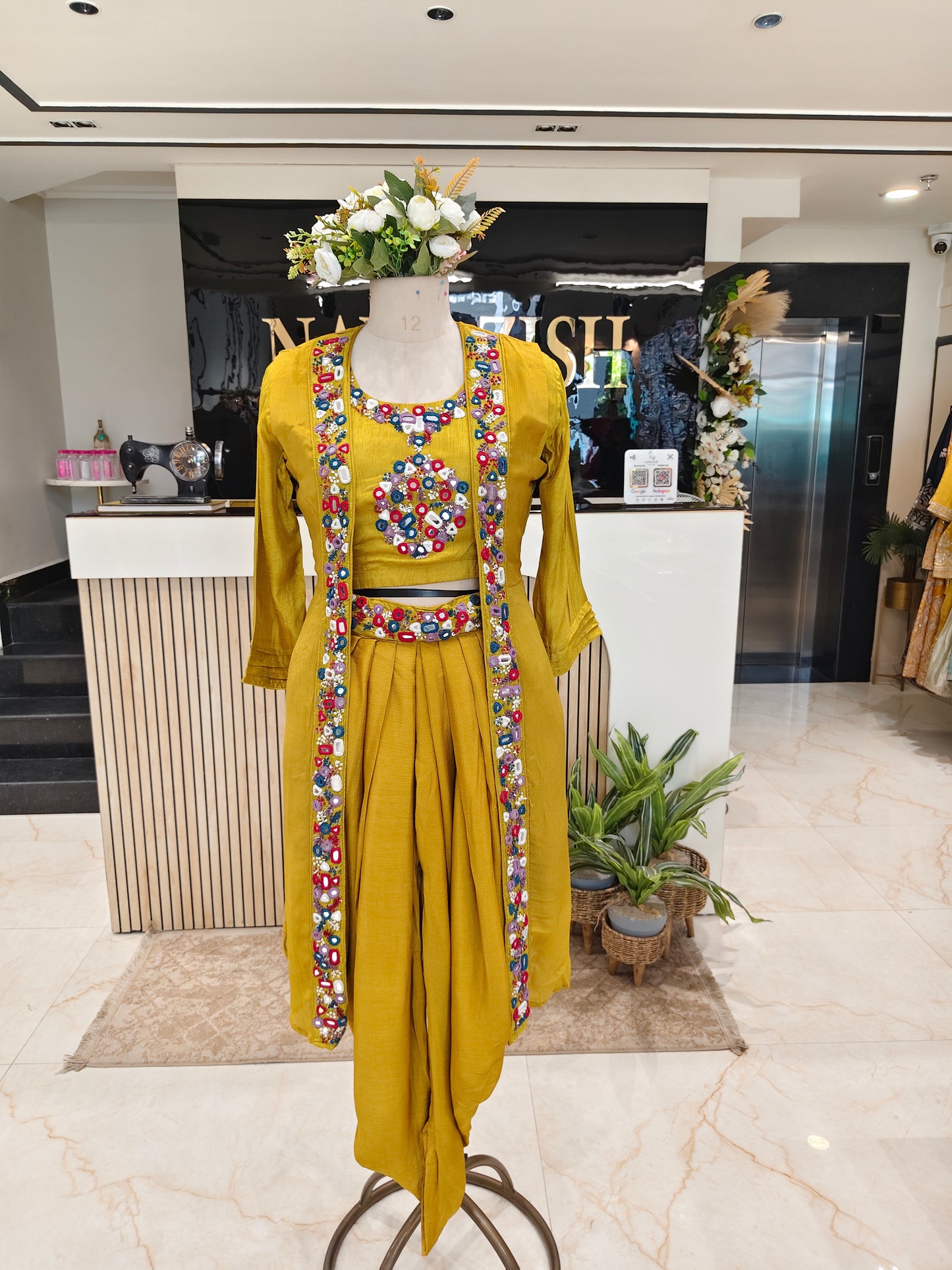 Mustard Drape Dhoti Fusion Set