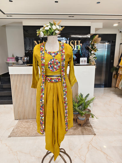 Mustard Drape Dhoti Fusion Set