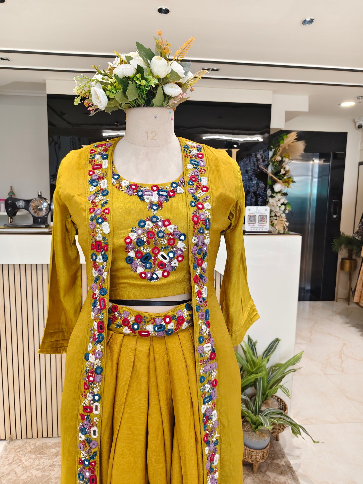 Mustard Drape Dhoti Fusion Set
