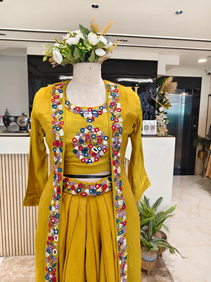 Mustard Drape Dhoti Fusion Set