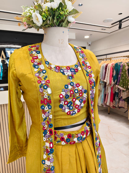 Mustard Drape Dhoti Fusion Set