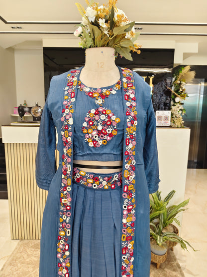 Dust Blue Drape Dhoti Set