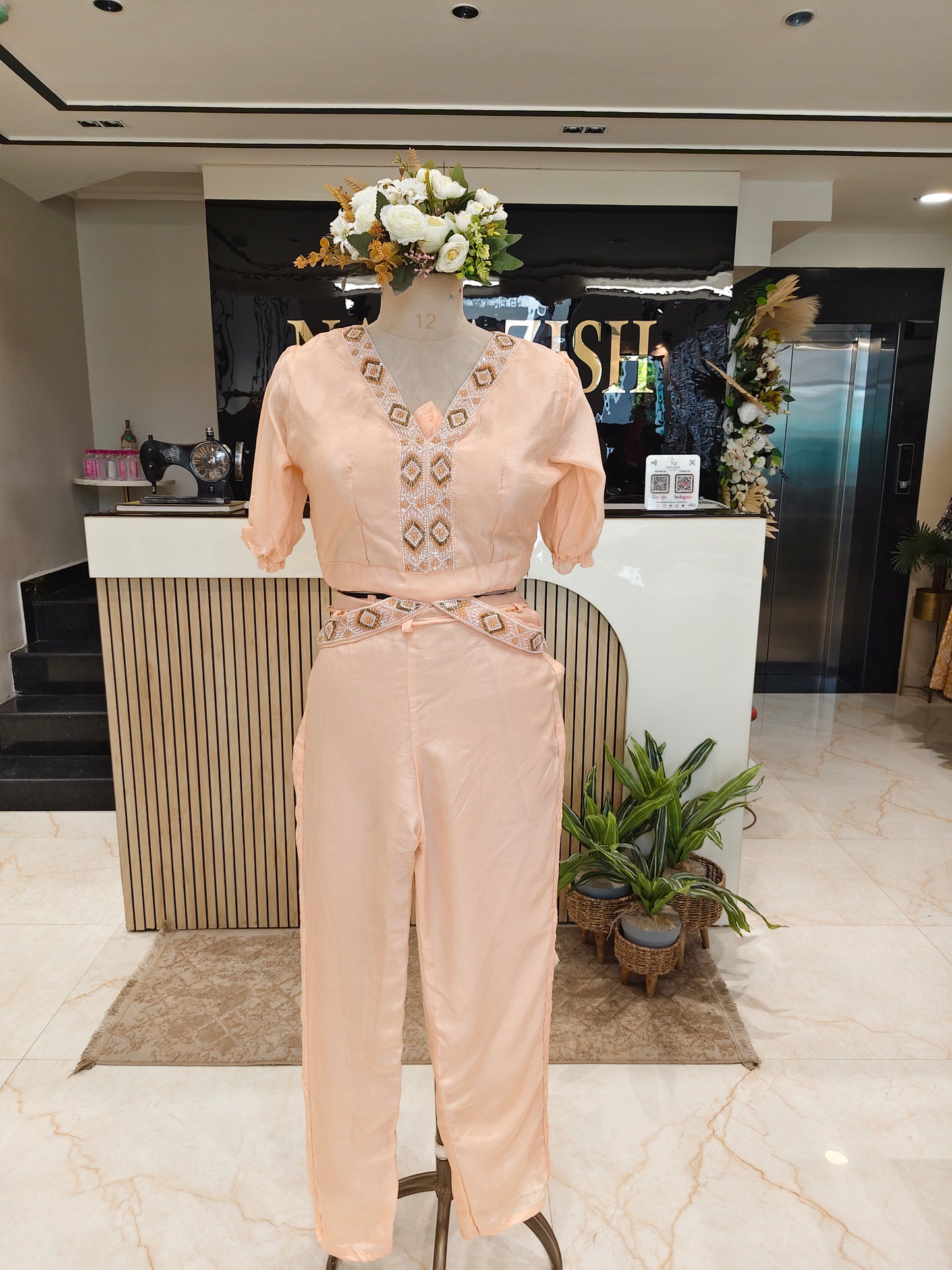 Peach Handwork Pant Set