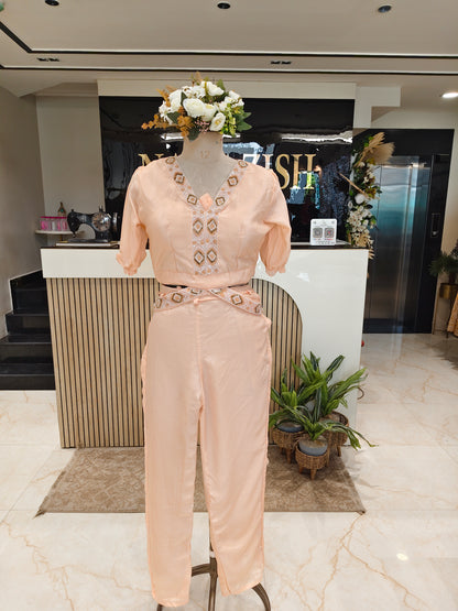 Peach Handwork Pant Set
