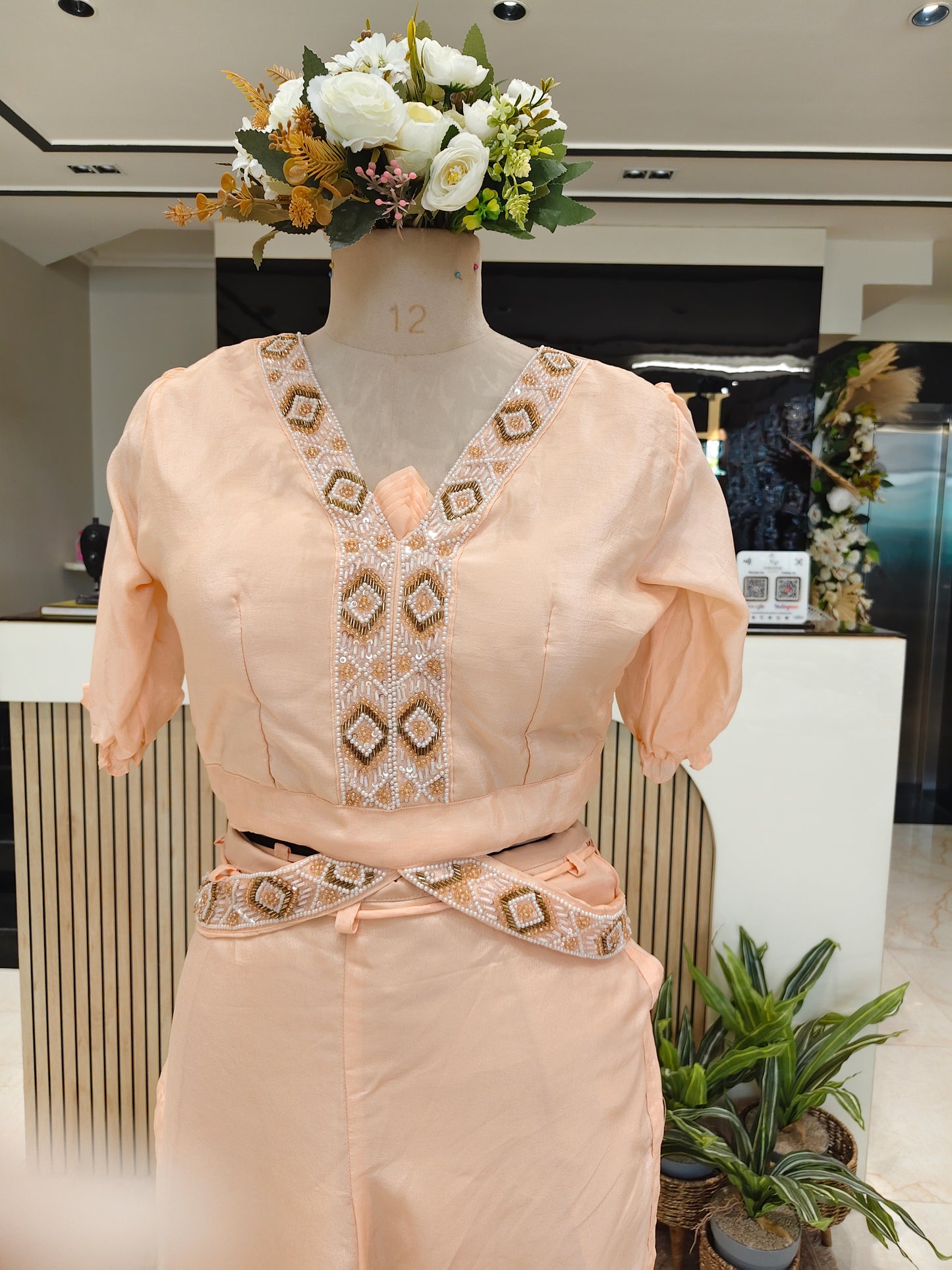 Peach Handwork Pant Set