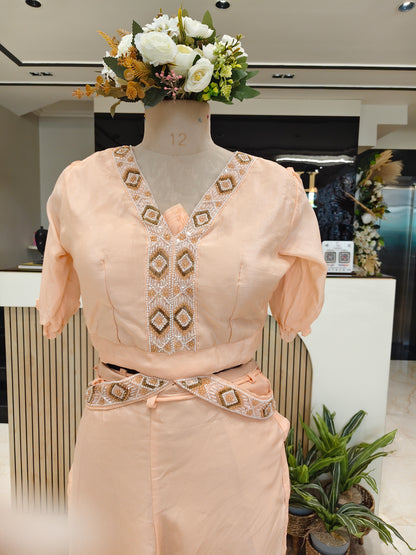 Peach Handwork Pant Set